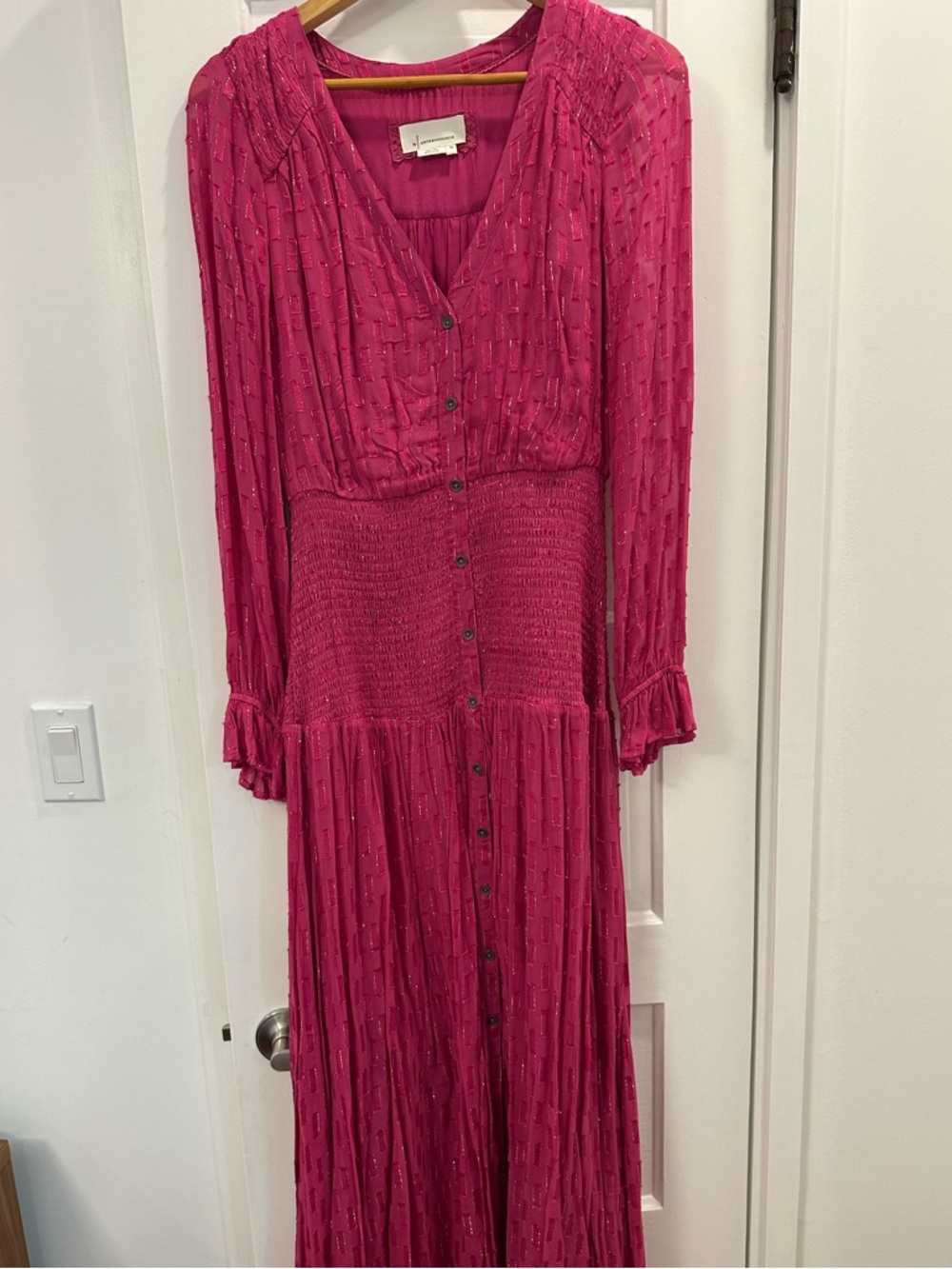 Anthropologie Fuchsia Long-Sleeve Maxi Dress